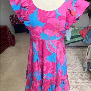 Tuckernuck Pink & Blue Floral Ruffled Sundress